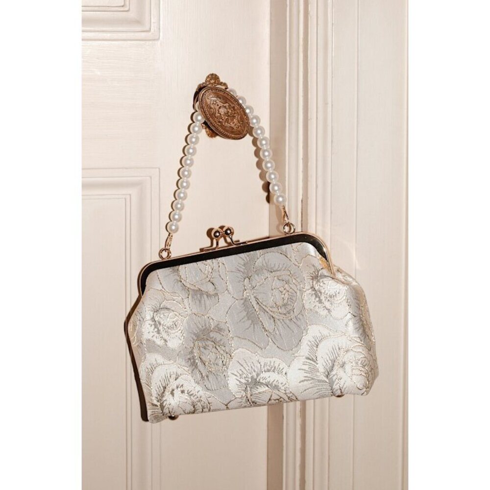 Lulus Posh Styling Ivory And Gold Satin Floral Lurex Clutch White